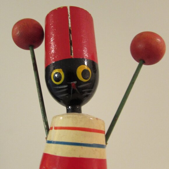 Vintage Mid-Century Wooden Cat Clacker Whistle Toy Japan - Picture 4 of 14